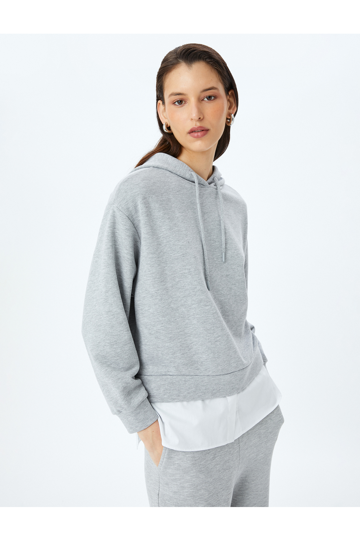 Koton KT - Çift Kumaş Kullanımlı Üç İplik Kapüşonlu Oversize Sweatshirt