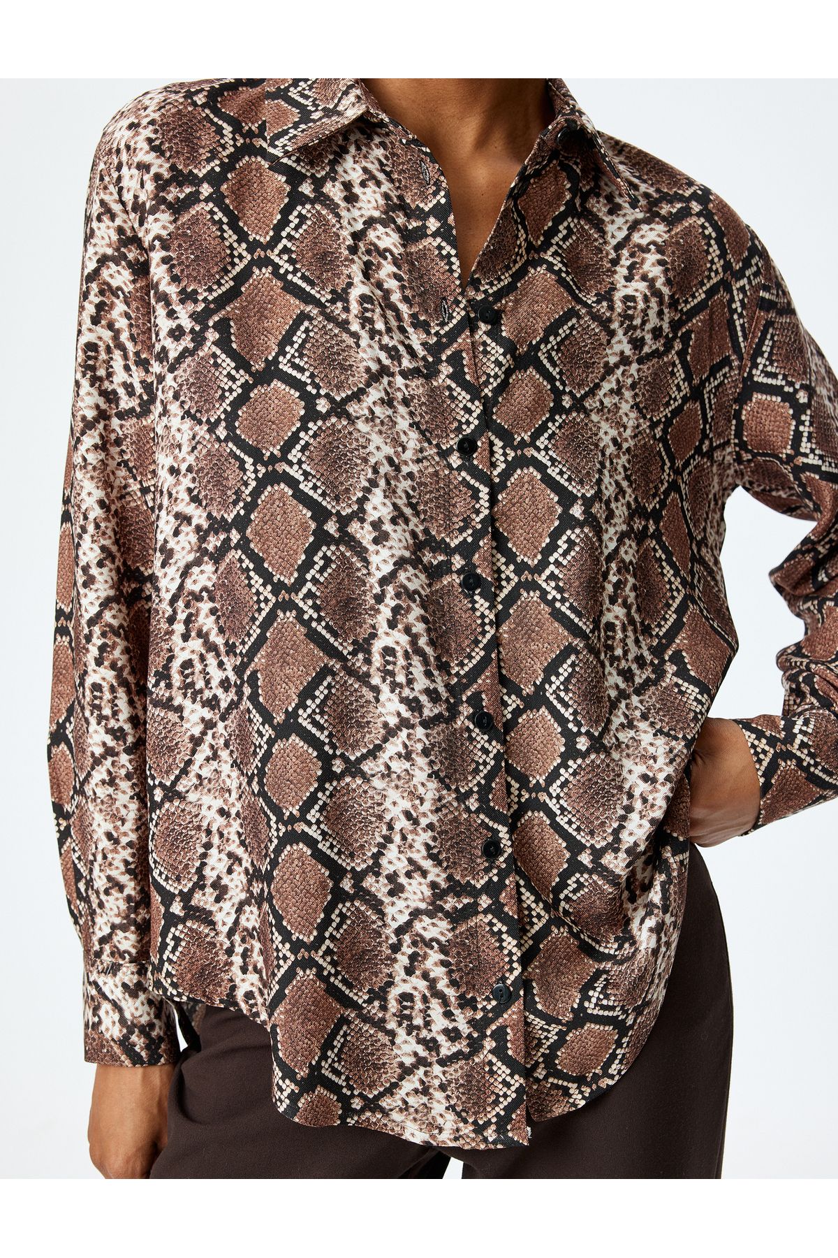 Koton-New Season Snakeskin Print Long Sleeve Viscose Shirt 5