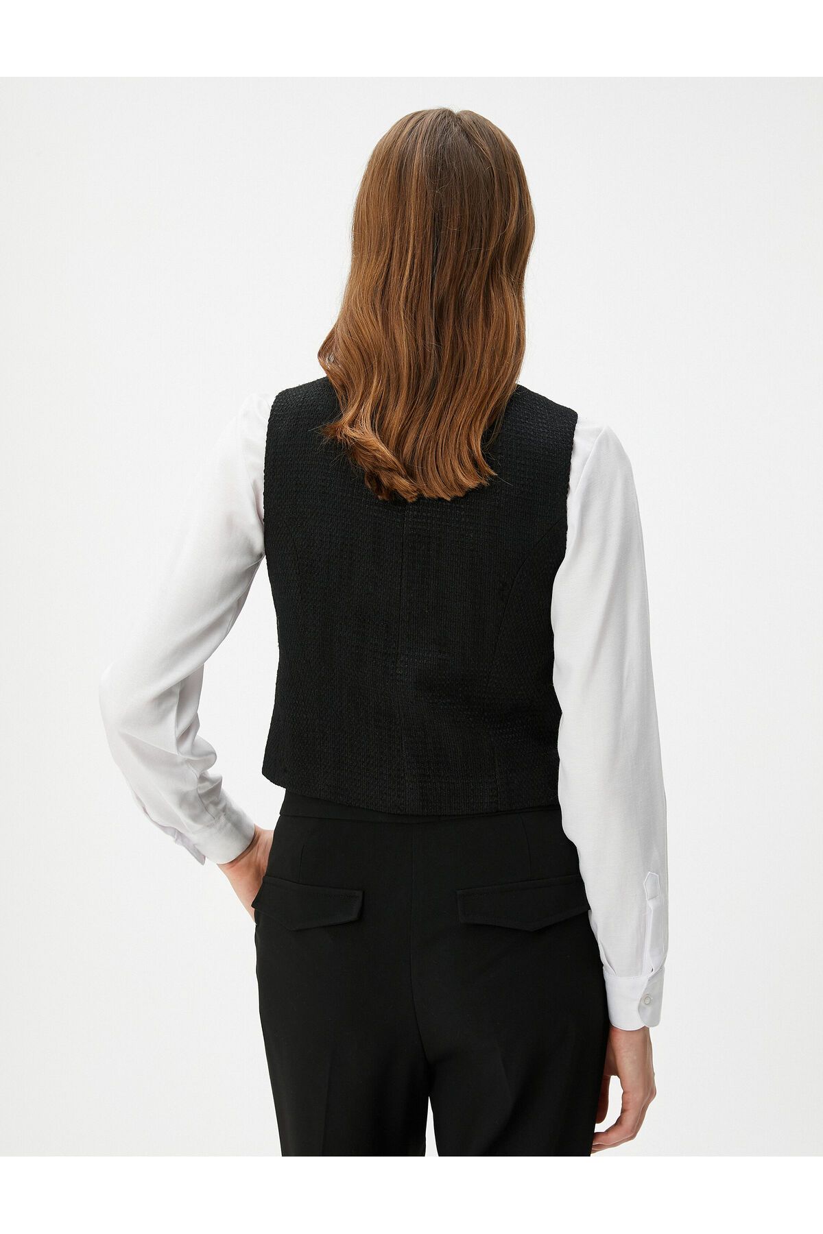 Koton-Tweed Vest Buttoned Square Collar with Pockets 4