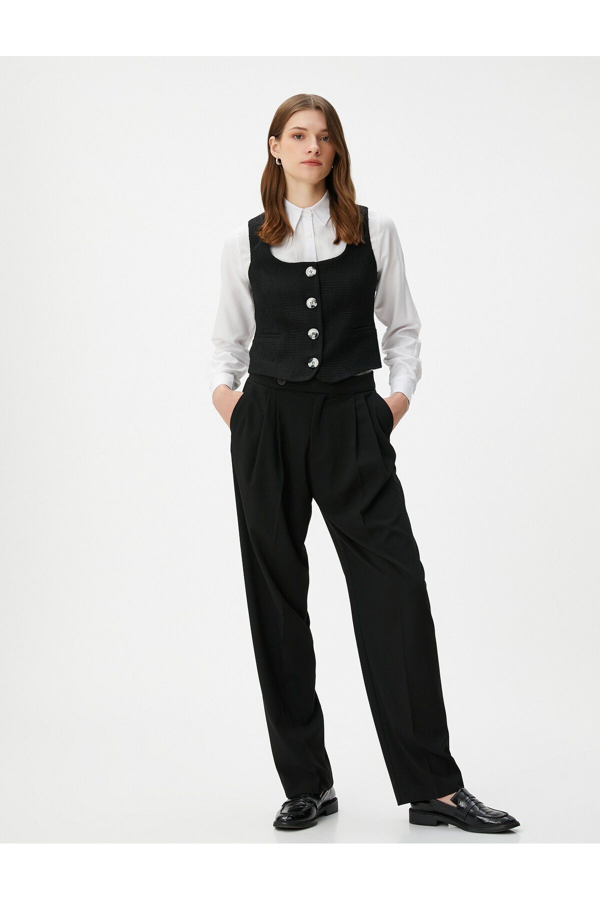 Koton-Tweed Vest Buttoned Square Collar with Pockets 2