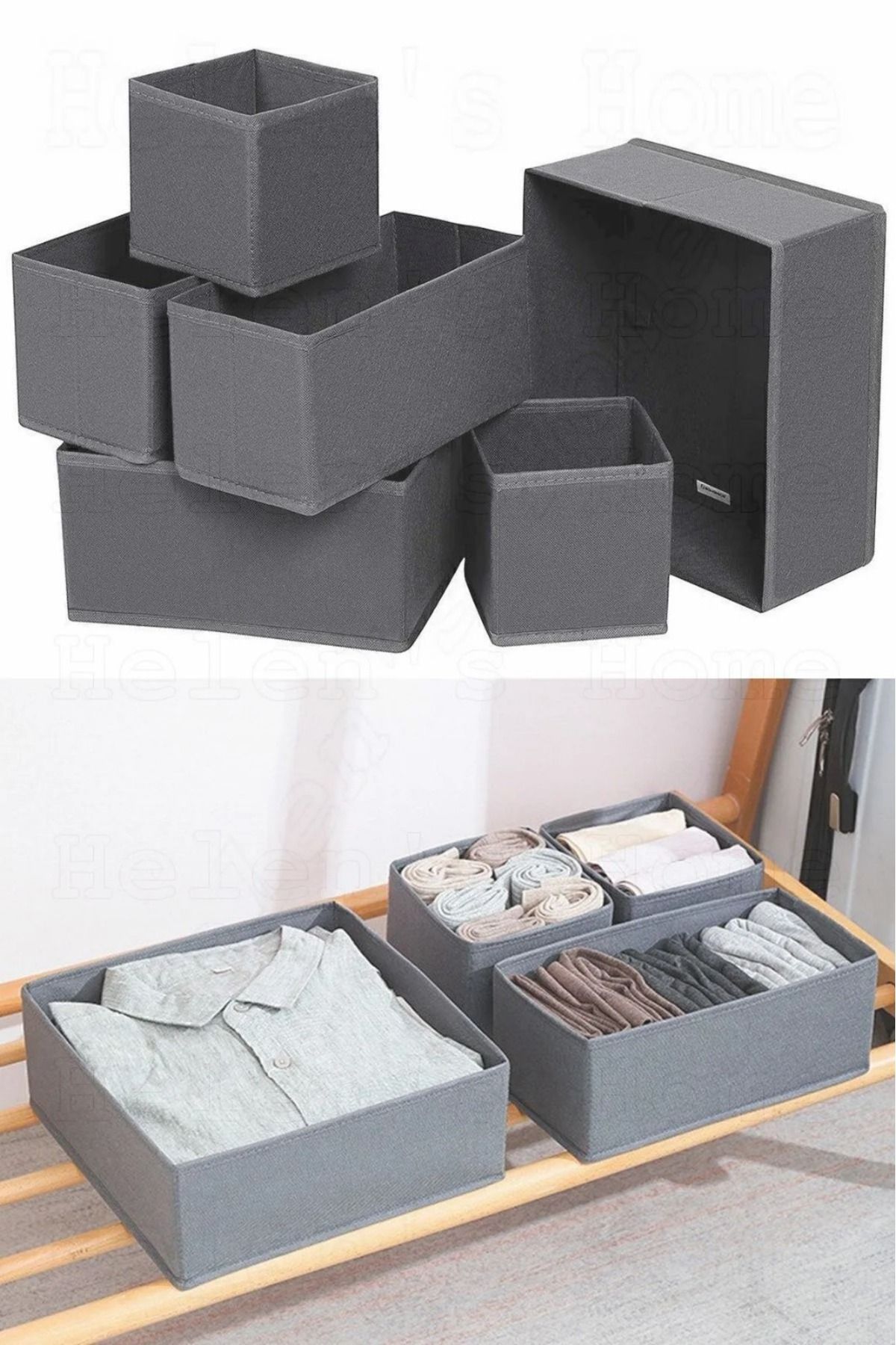 Bayev-Coco Σετ 8 Συρταριών Organizer Organizer Σετ Anthracite - Sock Bra Wrap Fabric Box 8