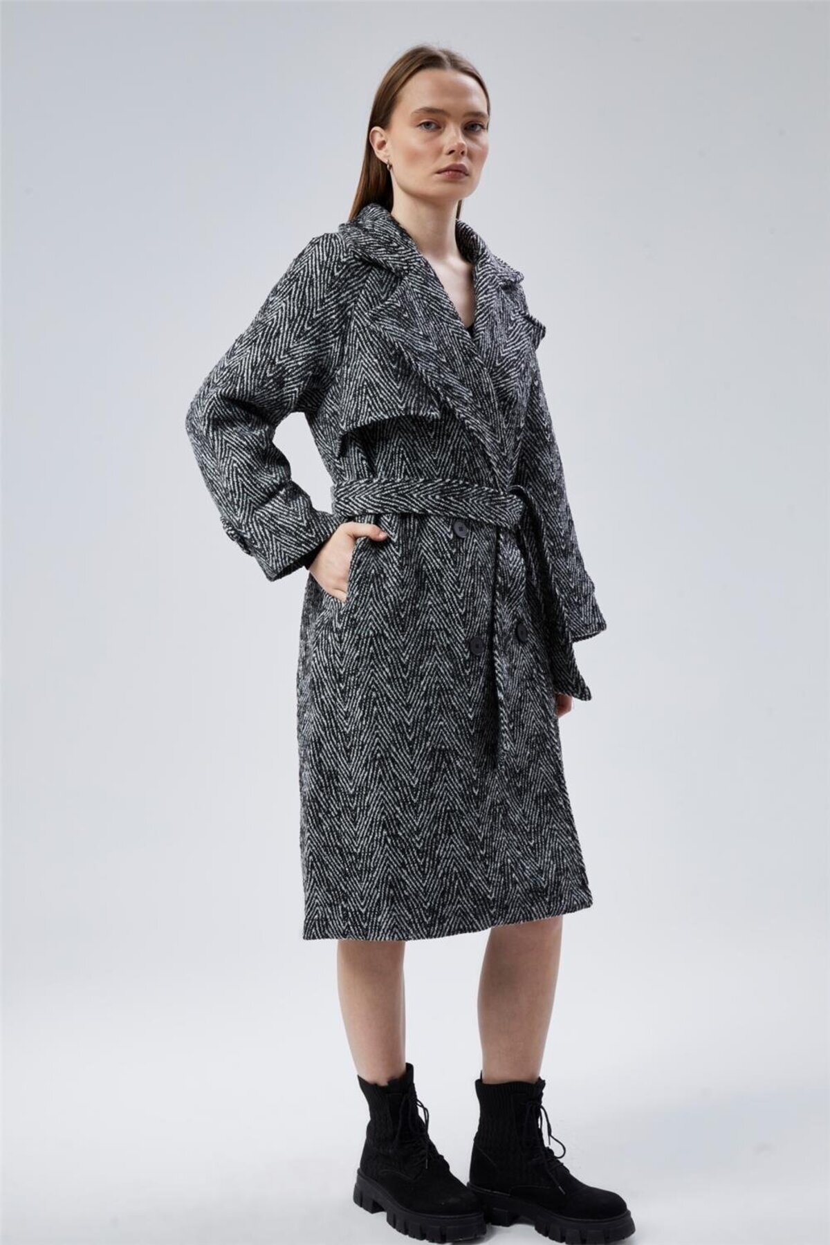 Home Store  Balıksırtı Palto - Görsel 2