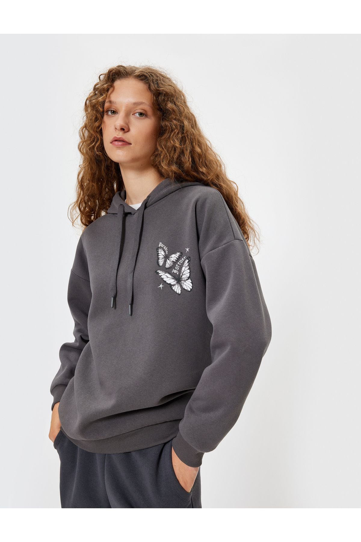 Koton KT - Arkası Baskılı Sweatshirt Oversize Kapüşonlu Şardonlu