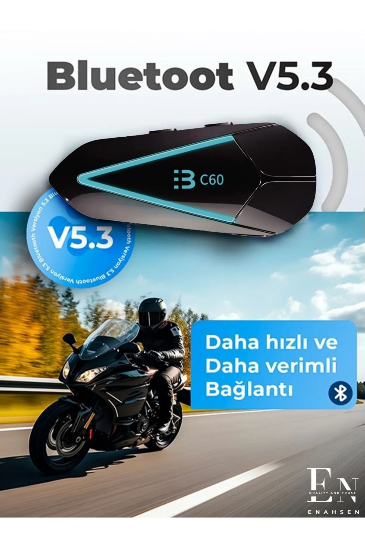 ENAHSEN Yeni 2025 Model Yeni Sürüm C60 Bluetooth V5.3 Motosiklet Kask Kulaklık RGB İntercom Seti