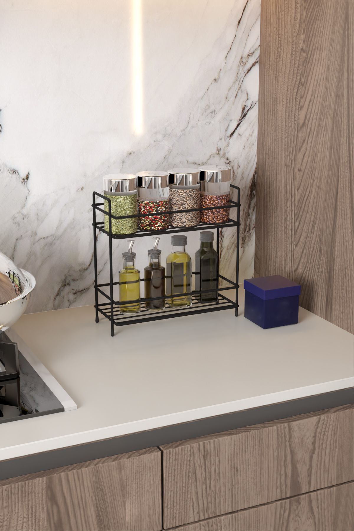 L'occi Concept Ludlow 2 Katlı Metal Baharatlık Banyo Düzenleyici Çok Amaçlı Organizer LU05-M