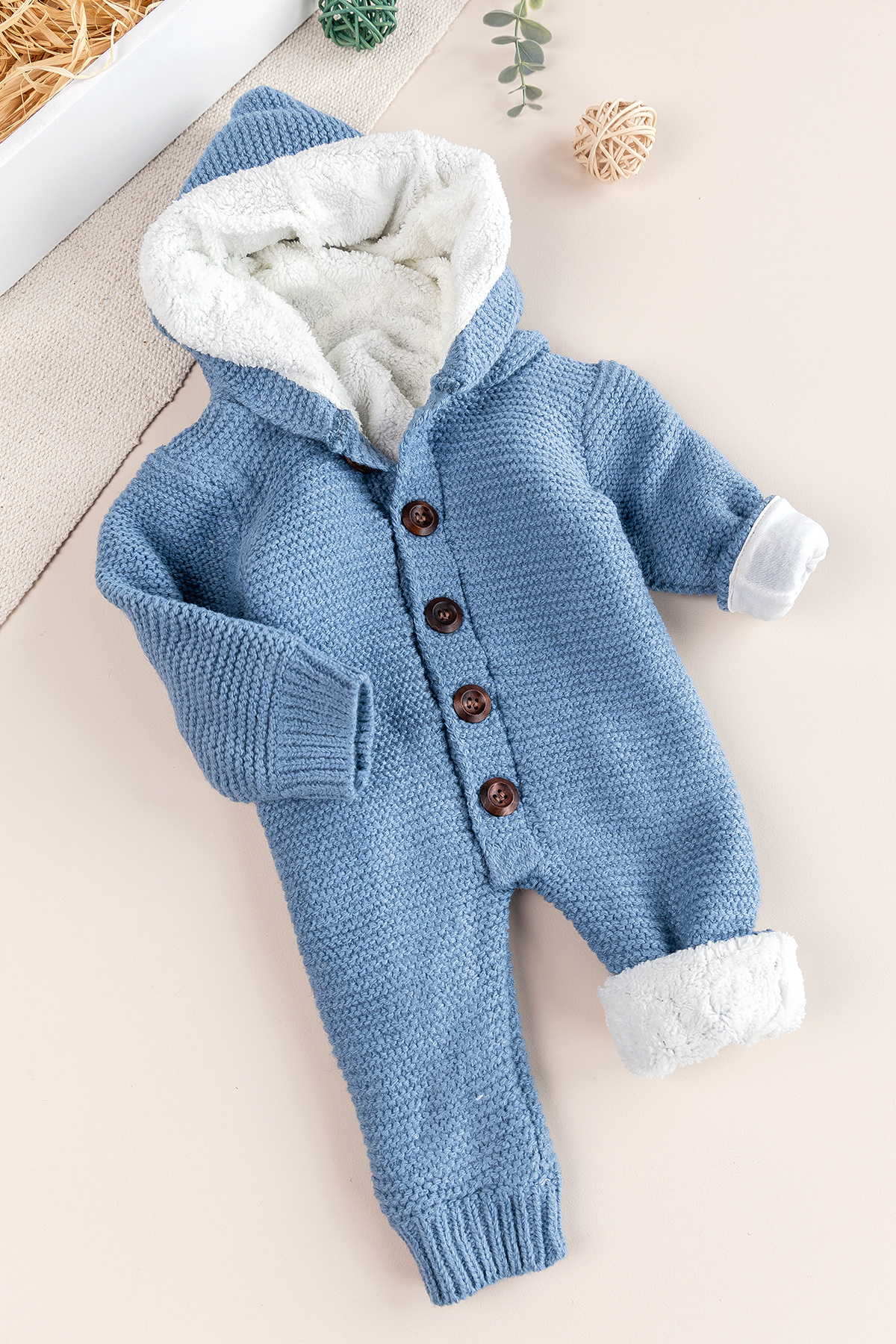 Babymod Triko Örme Welsoft Astarlı Kapüşonlu Kışlık Bebek Tulum fotoğrafı 3 (önizleme)