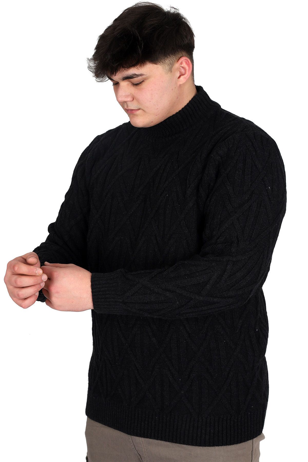 ModeXL-Men's Sweater - Half Turtleneck, Plus Size, Black Infinity 24212 3