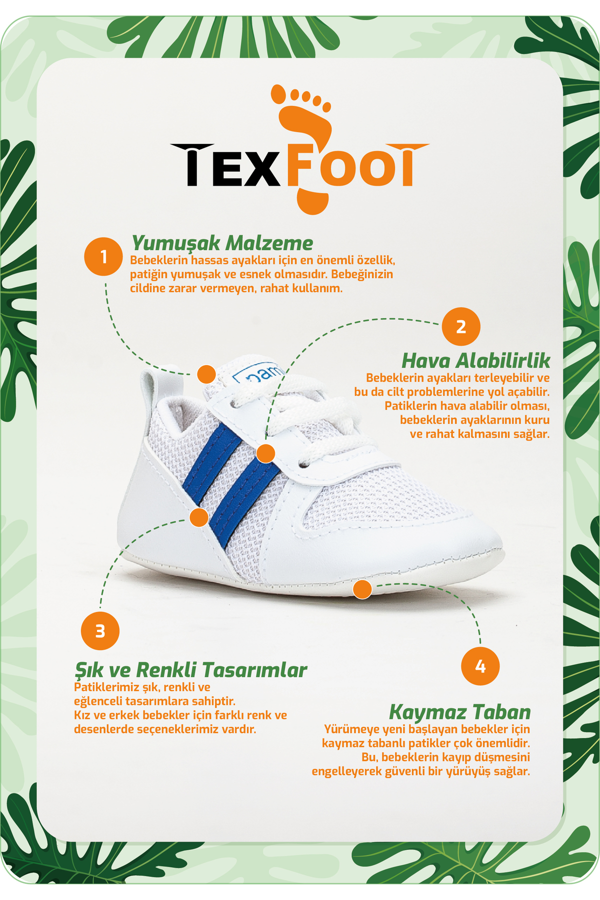 TexFoot Exelance, Ergonomik Yapı, Yumuşak Malzemeli, Terletmez, Şık ve Renkli Tasarımlı Bebek Patik fotoğrafı 4 (önizleme)