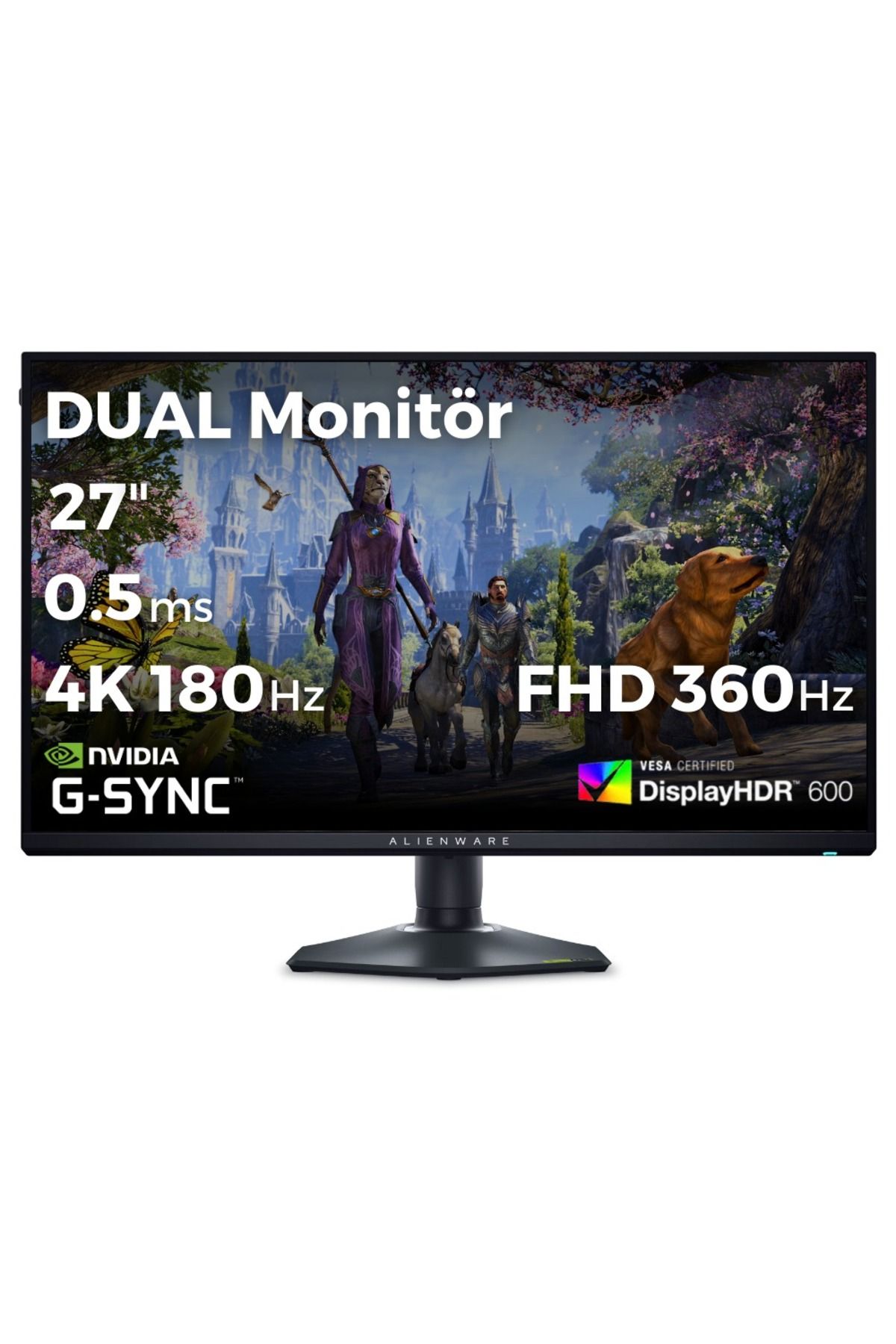 Dell Alienware AW2725QF 27 Dual 4K 180Hz - FHD 360Hz 0.5ms HDMI DP Type-C HDR 600 Gaming Monitör