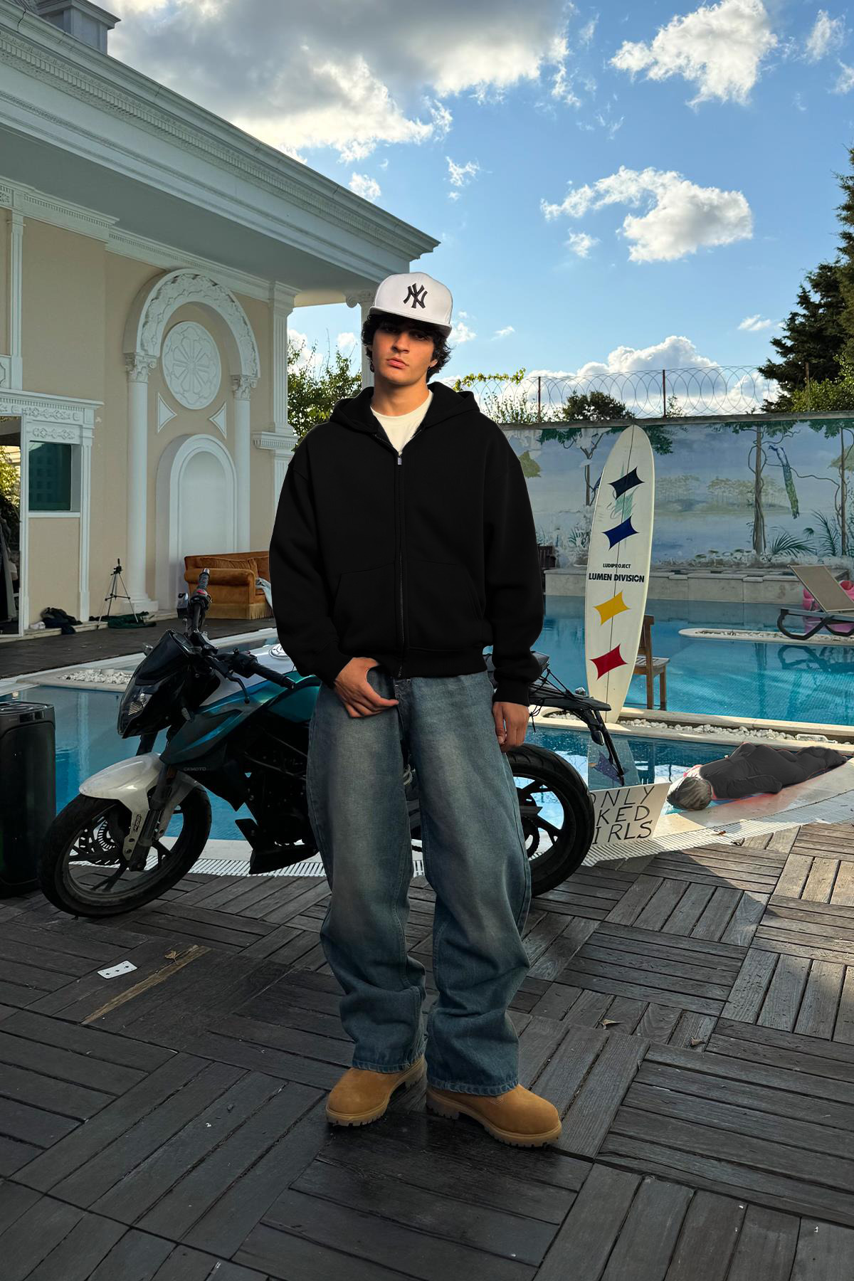 YAKAMEL  Erkek Siyah Fermuarlı Bol Kalıp Kalın Kışlık Geniş Hırka - Görsel 2