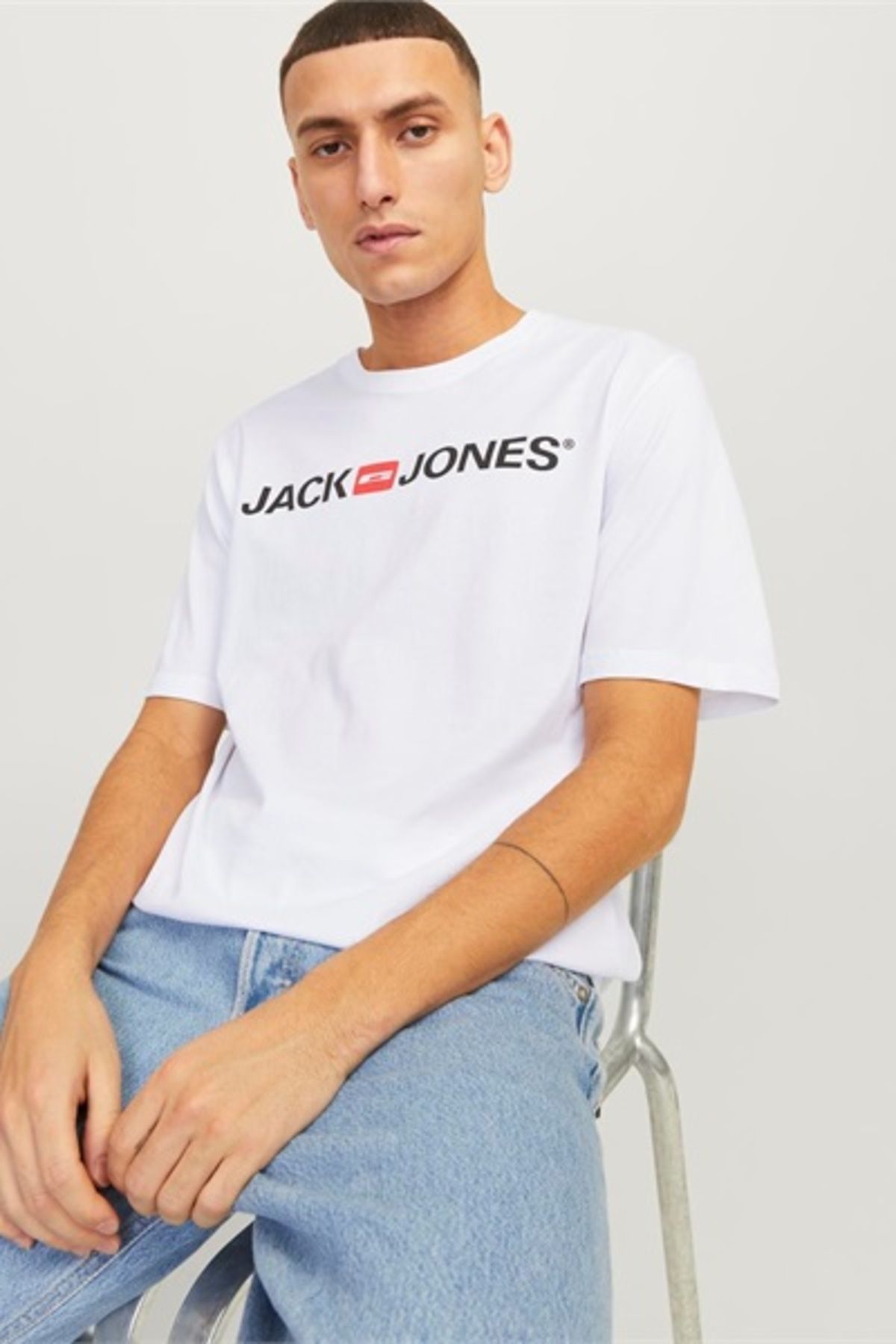 تی شرت مردانه سفید یقه یقه نوس Jjecorp Logo Tee Ss 12137126 Jack & Jones