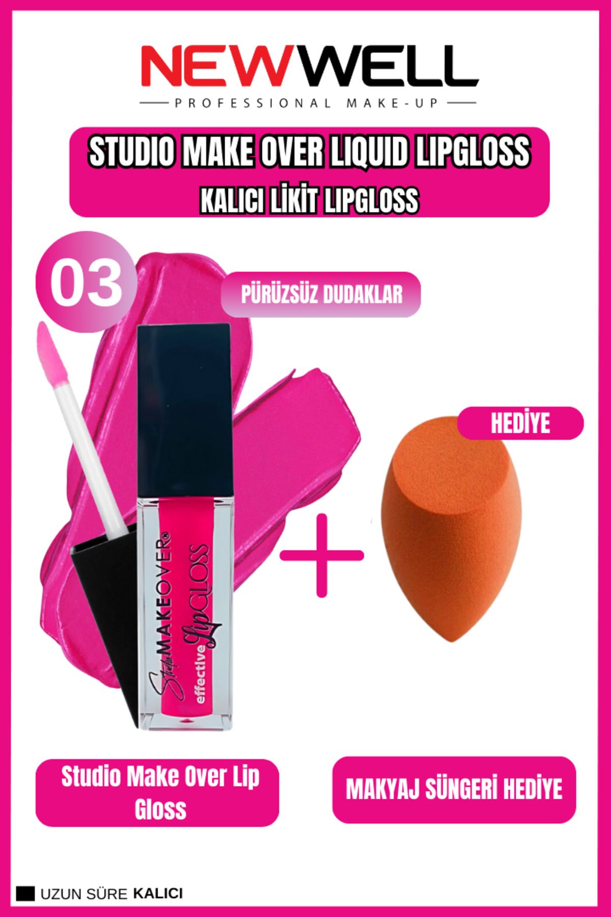 New Well Newwell Make Over Studıo Lip Gloss 03 & Makyaj Süngeri