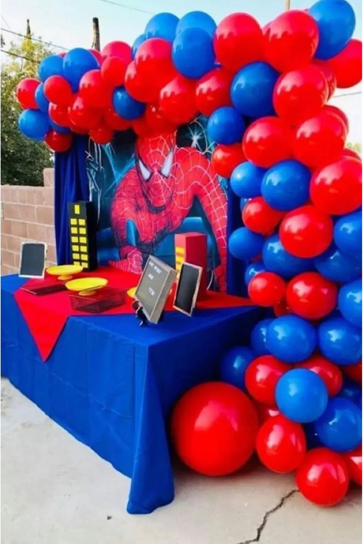 Çemrek Süs Parti Spiderman Konsept Balon Zinciri Koyu Mavi Kırmızı 100'lü