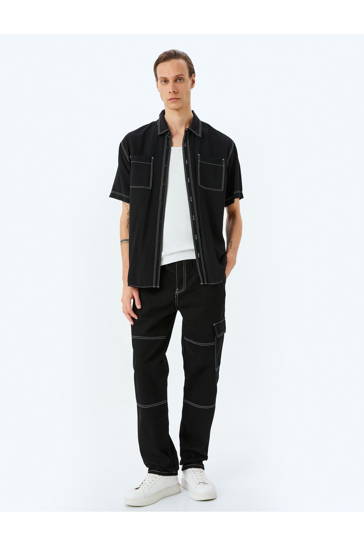 Koton Yeni Sezon Oversize Pamuklu Dikiş Detaylı Kargo Straight Kot Pantolon