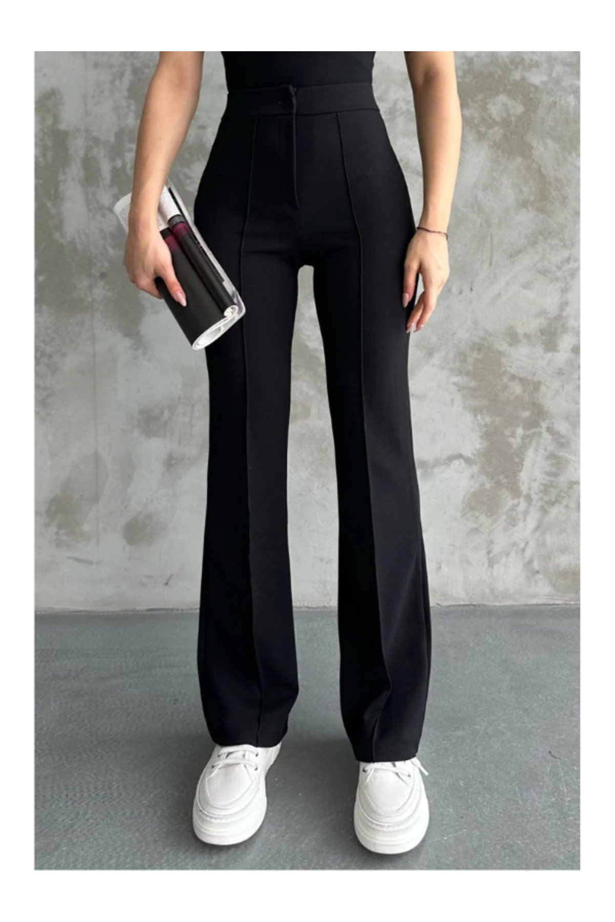 BERNEO  Kadın Ultra Yüksek Bel Krep Kumaş Toparlayıcı Likralı Palazzo Alt