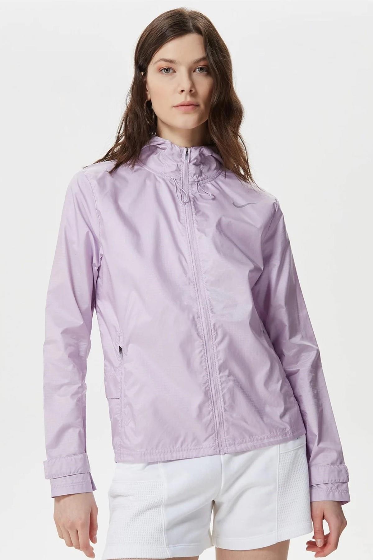 Nike Essential Running Full Zip Jacket Kapüşonlu Bol Cepli Kadın Koşu Ceketi Mor görsel 2