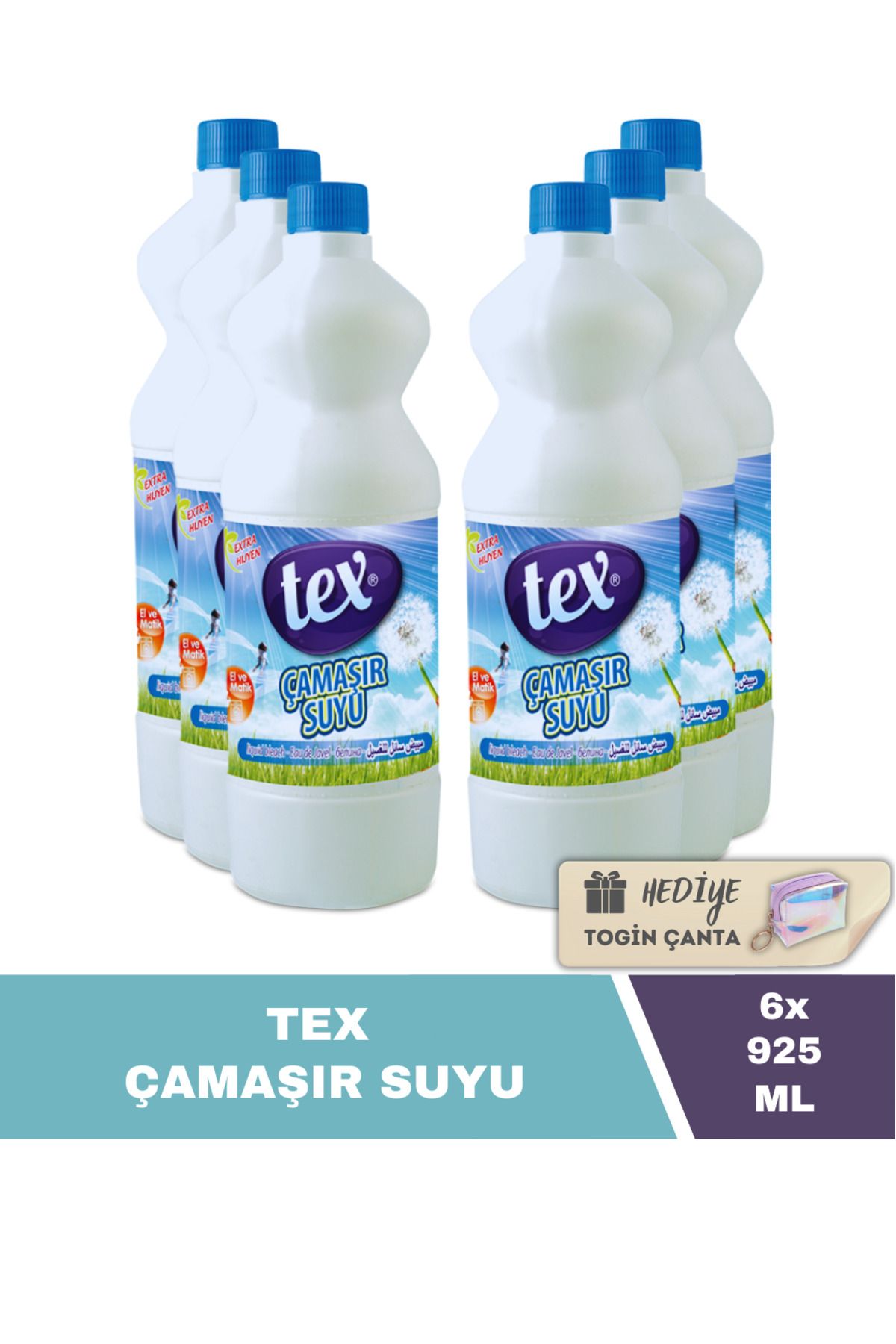 Tex Çamaşır Suyu 925 ML X6 Adet + Hediye Togin Çanta