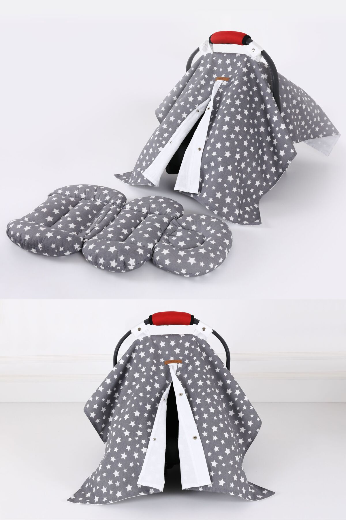 Umaybebek Puset Örtüsü Puset Minderi 2 Parça - Bel Destekli - Gri Yıldız fotoğrafı 2 (önizleme)