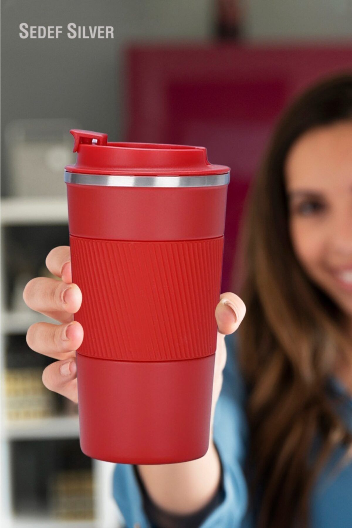 Mhm Collections 304 Pazlanmaz Çelik 500 Ml Kaydırmaz Lastikli Termos Bardak Mug Araç Kahve Çay Thermos 549