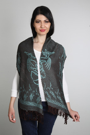 Mystic Kahve Turkuaz Pamuk - Viskon Şal