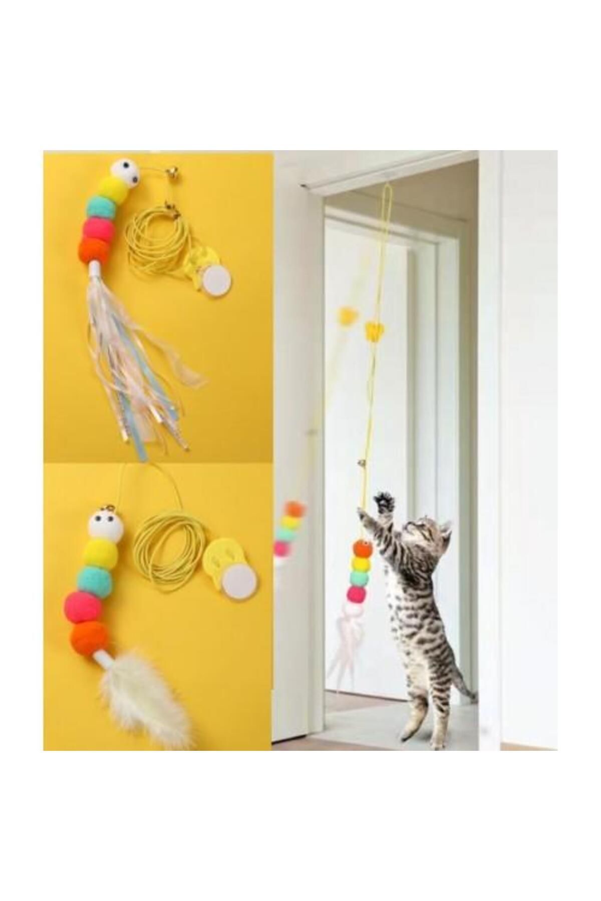 Peddy-Cat Toy Adhesive Fishing Rod Training Toy Self Adhesive Extending Colorful Cat Play Fishing Rod 3