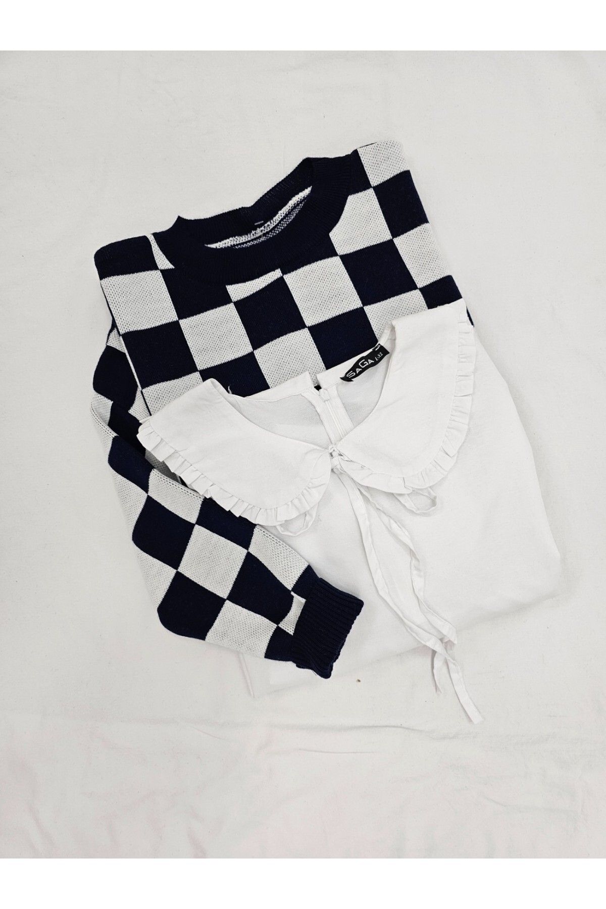 Modamorfo-Schwarzer Pullover mit Karomuster 4