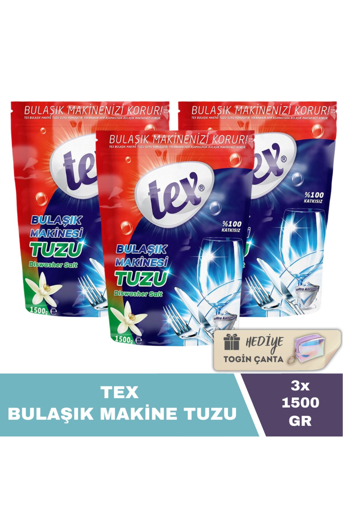 Tex Bulaşık Makinesi Tuzu 1500 gr X3 Adet Hediye Togin Çanta