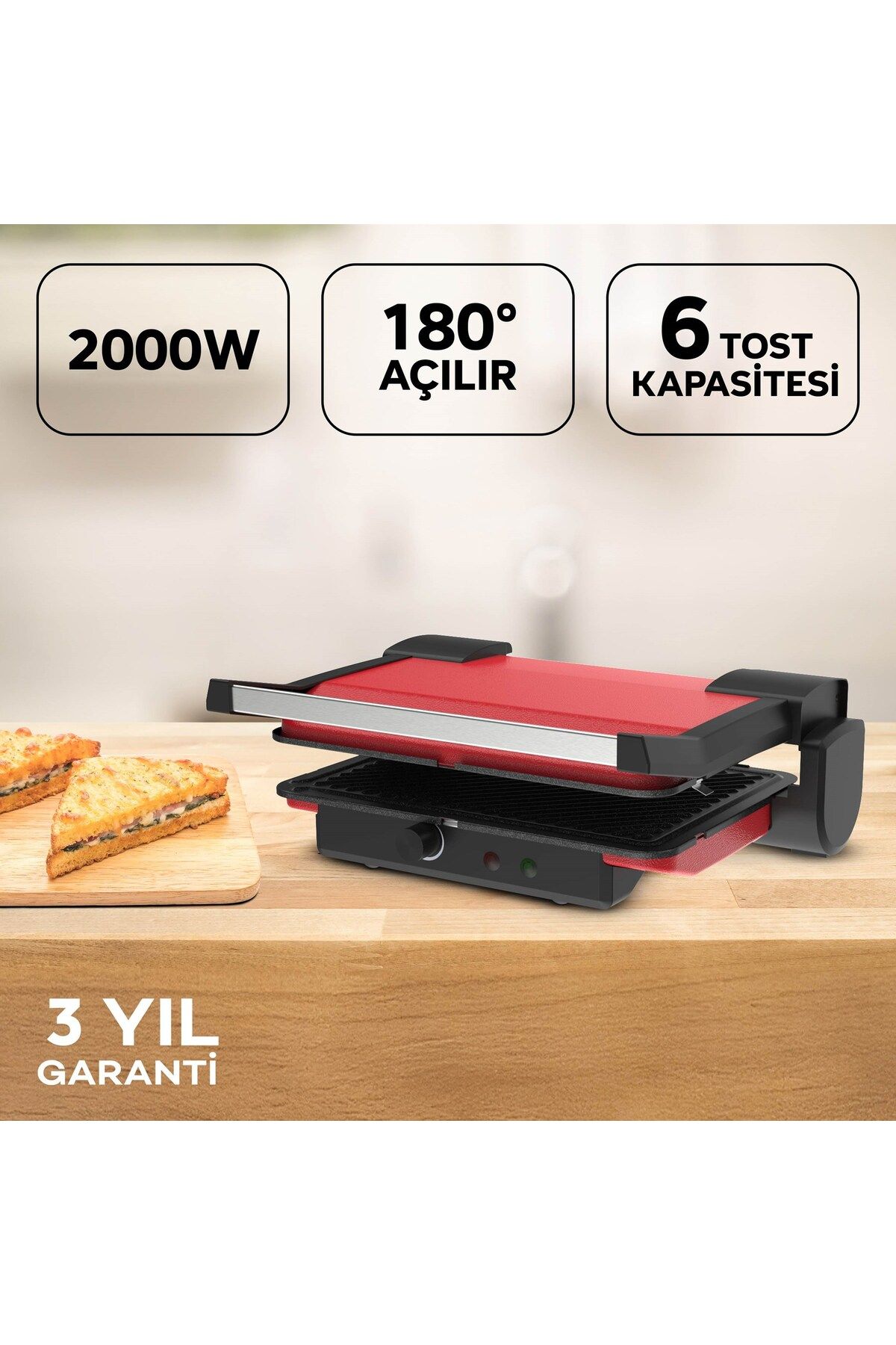 King KİNG ARTE PLUS K469 TOST MAKİNESİ-KIRMIZI