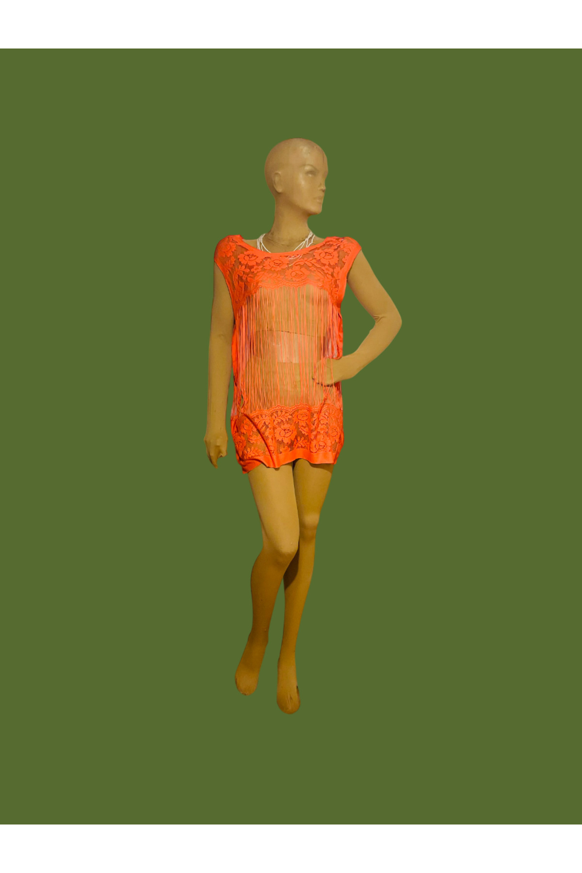 ÖzOksijen Gecelik, Nar Cicegi Renk, Dantel, Kalin Askili Kol Gecelik