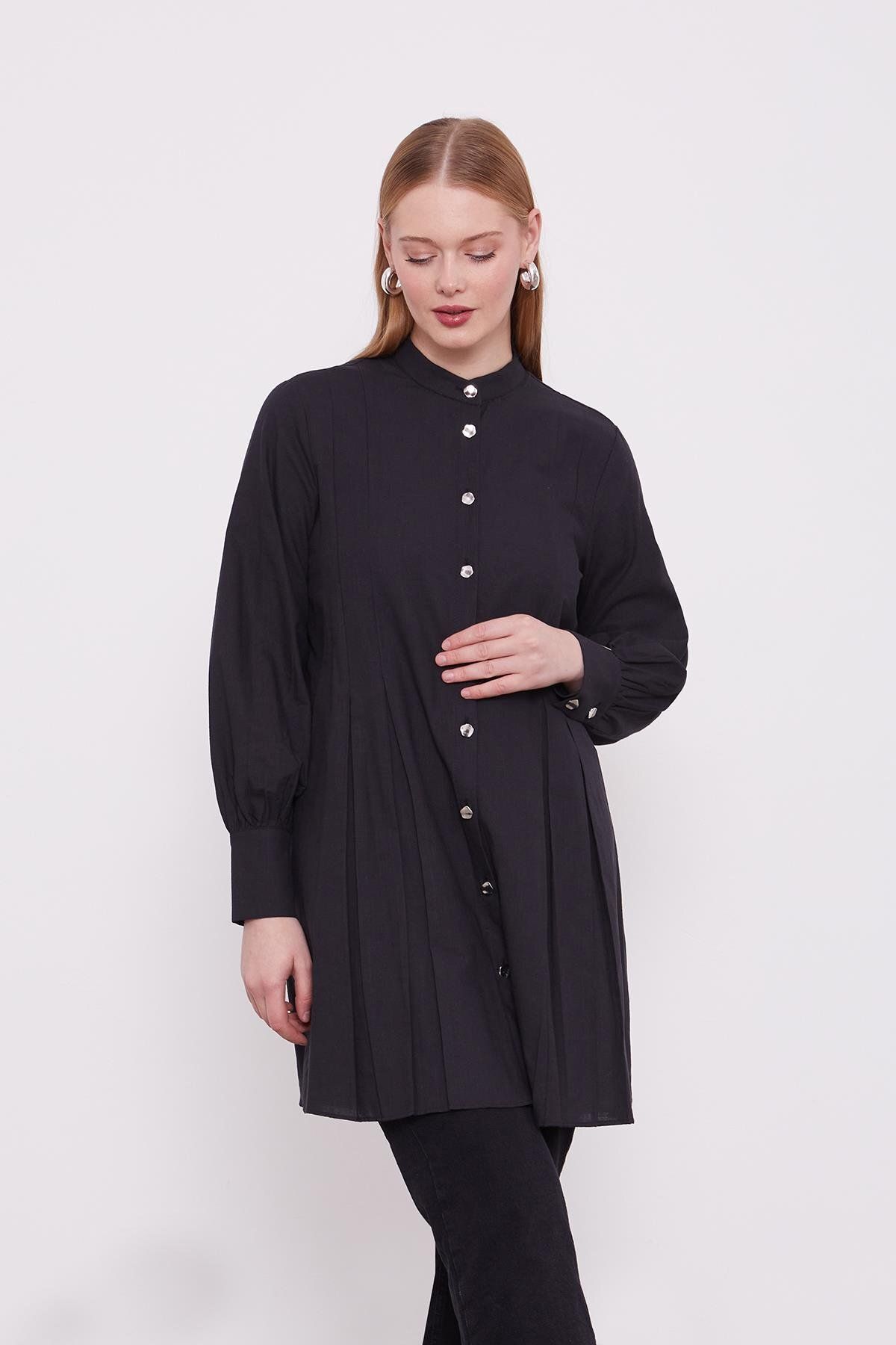 Levidor-Black Pleated Melange Shirt 1