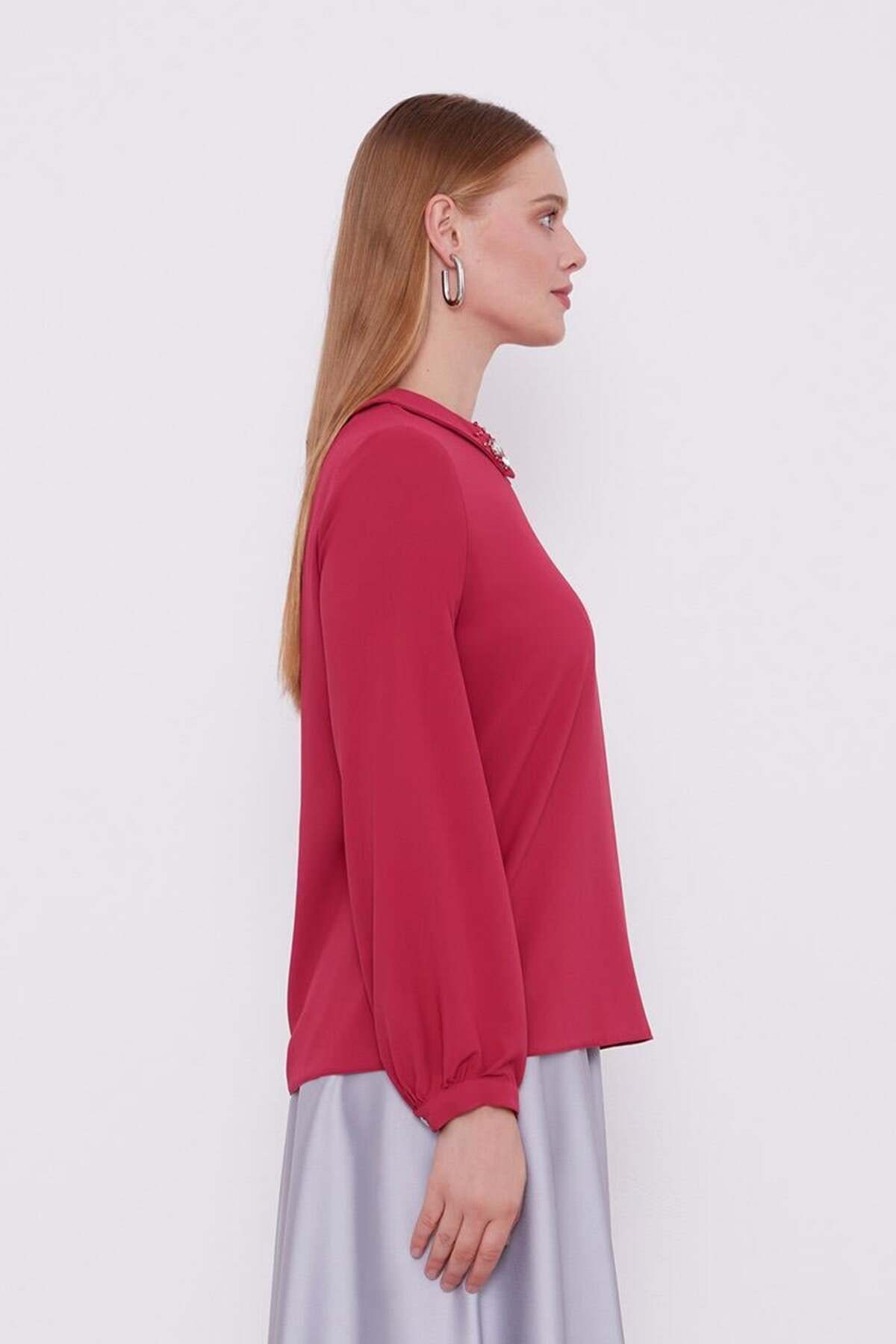 Levidor-Fuchsia Collar Embroidered Blouse 4