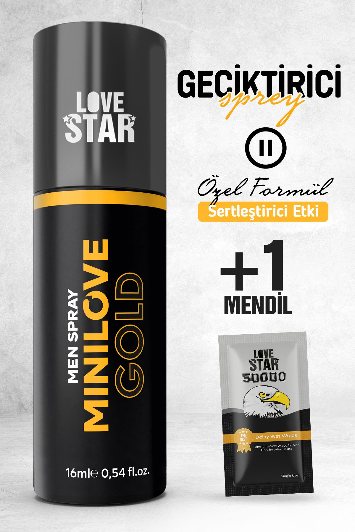 Love Star Geciktiricili Premium Sprey ve 1 Adet Tek Kullanımlık Mendil Geciktiricili Set