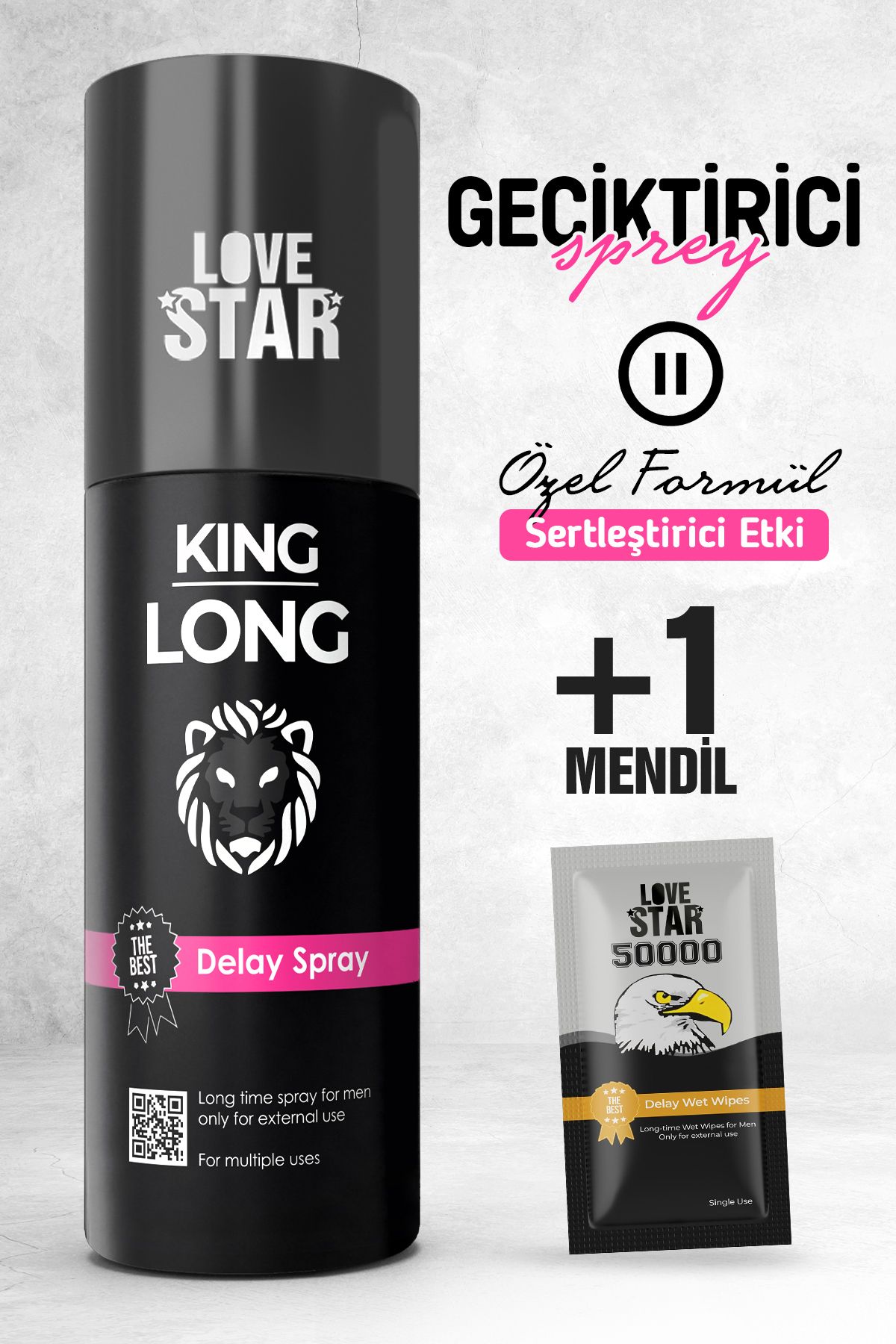 Love Star Geciktiricili Premium Sprey ve 1 Adet Tek Kullanımlık Mendil Geciktiricili Set