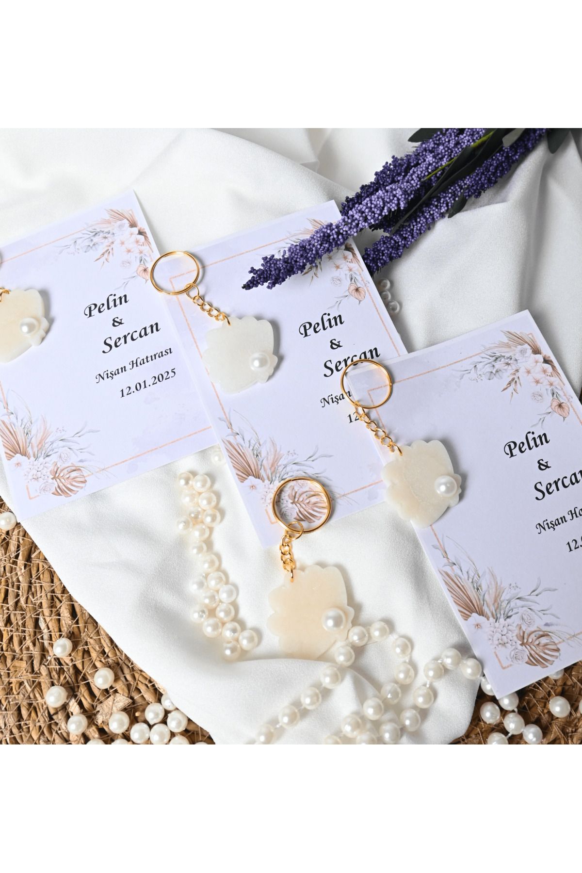 Frisson-Invited Pearl Model Epoxy Keychain, Promise, Engagement, Wedding, Henna, Mevlit Gift 20 Pieces 2