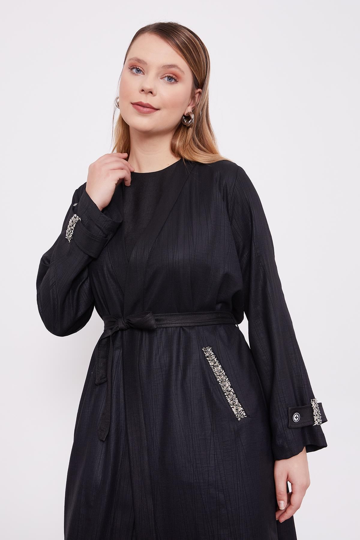 ست بالاپایین پوشیده مشکی مجموعه سه گانه گلدوزی شده سیاه Levidor