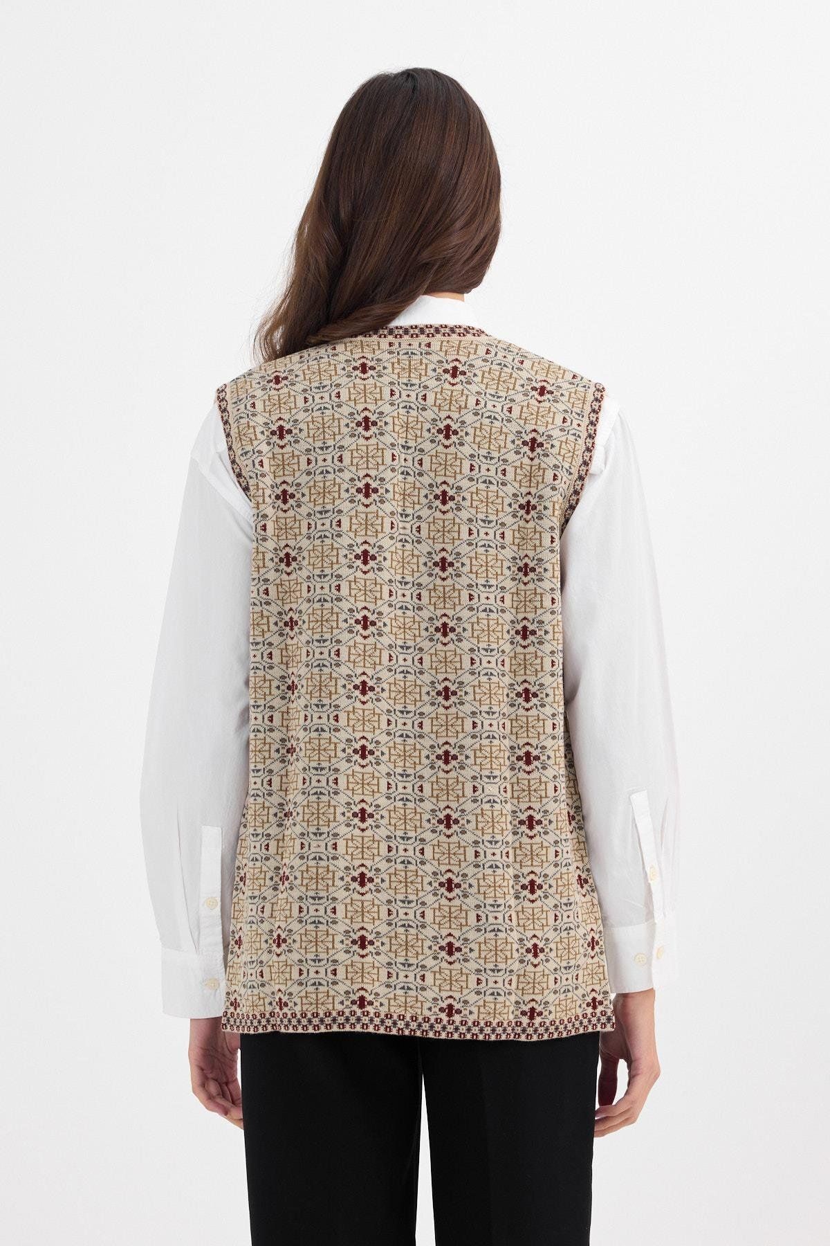 Uludağ Triko-Vestă pentru mamă Kilim pentru tricotaje de buzunar cu model monogramă de piatră 5