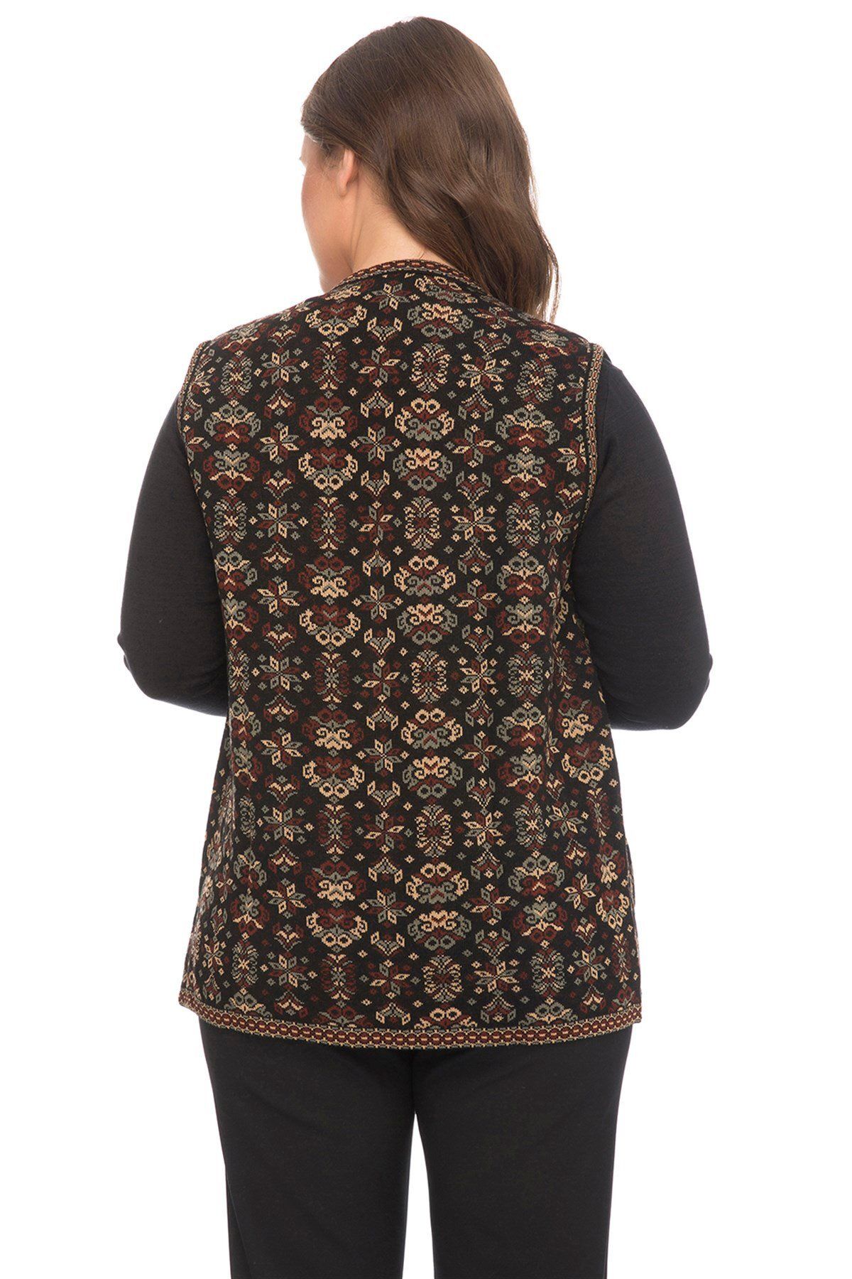 Uludağ Triko-Vestă Kilim cu model de flori argintii pentru femei, cu buzunare 4