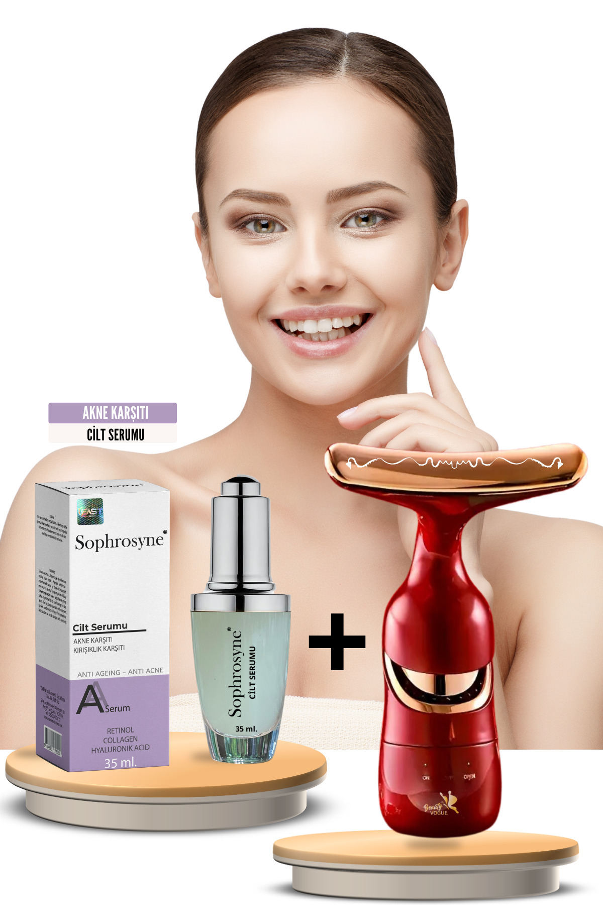 Beauty Vogue Yüz Boyun Masaj Kırışıklık Karşıtı-giderici Gıdı-sarkma Cilt Bakım Cihazı A Serum Kolojen — قرمز EM4084+A-SRM