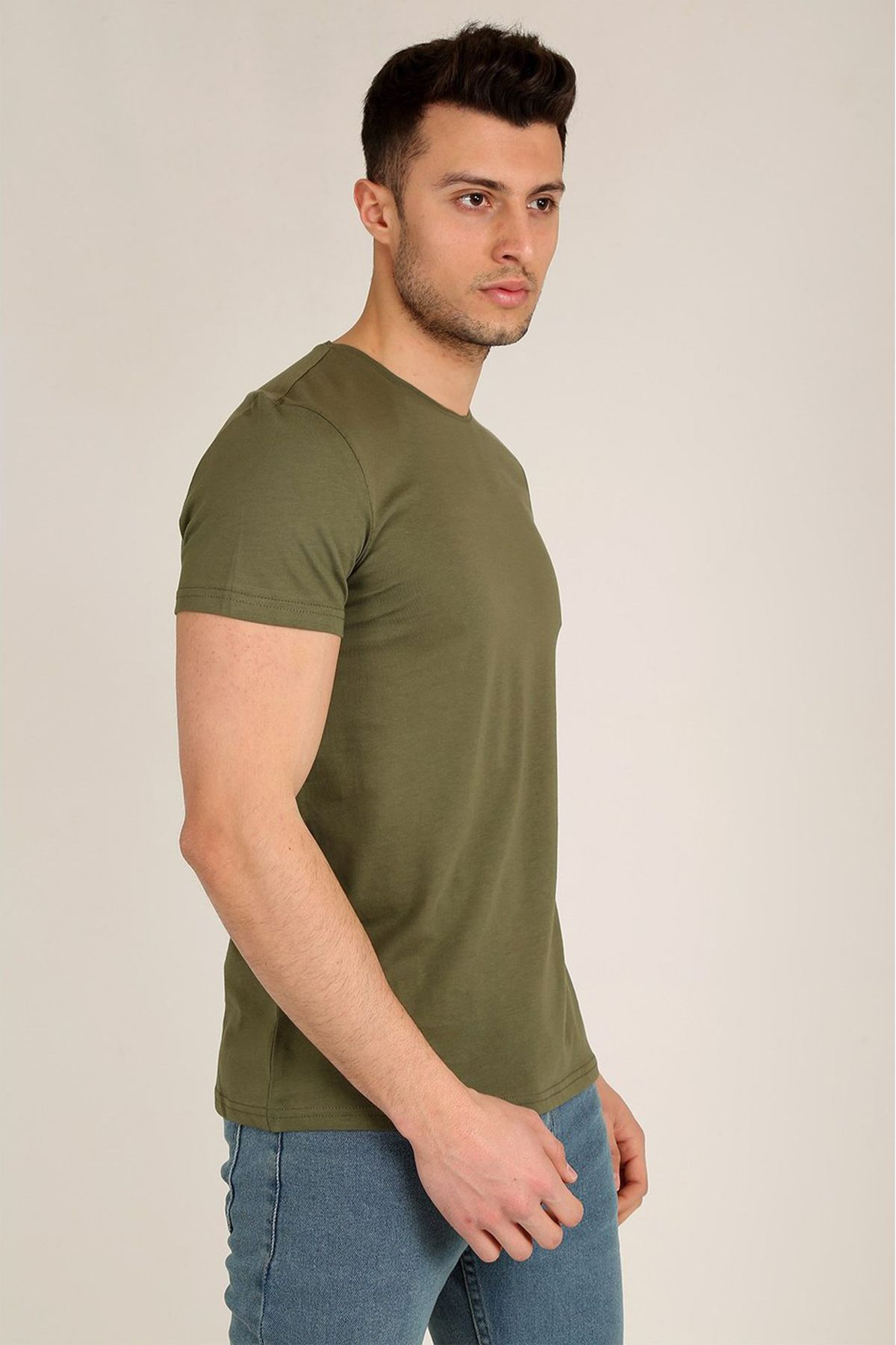 Terapi Men-Men's Khaki Slim Fit Crew Neck Basic T-Shirt 2