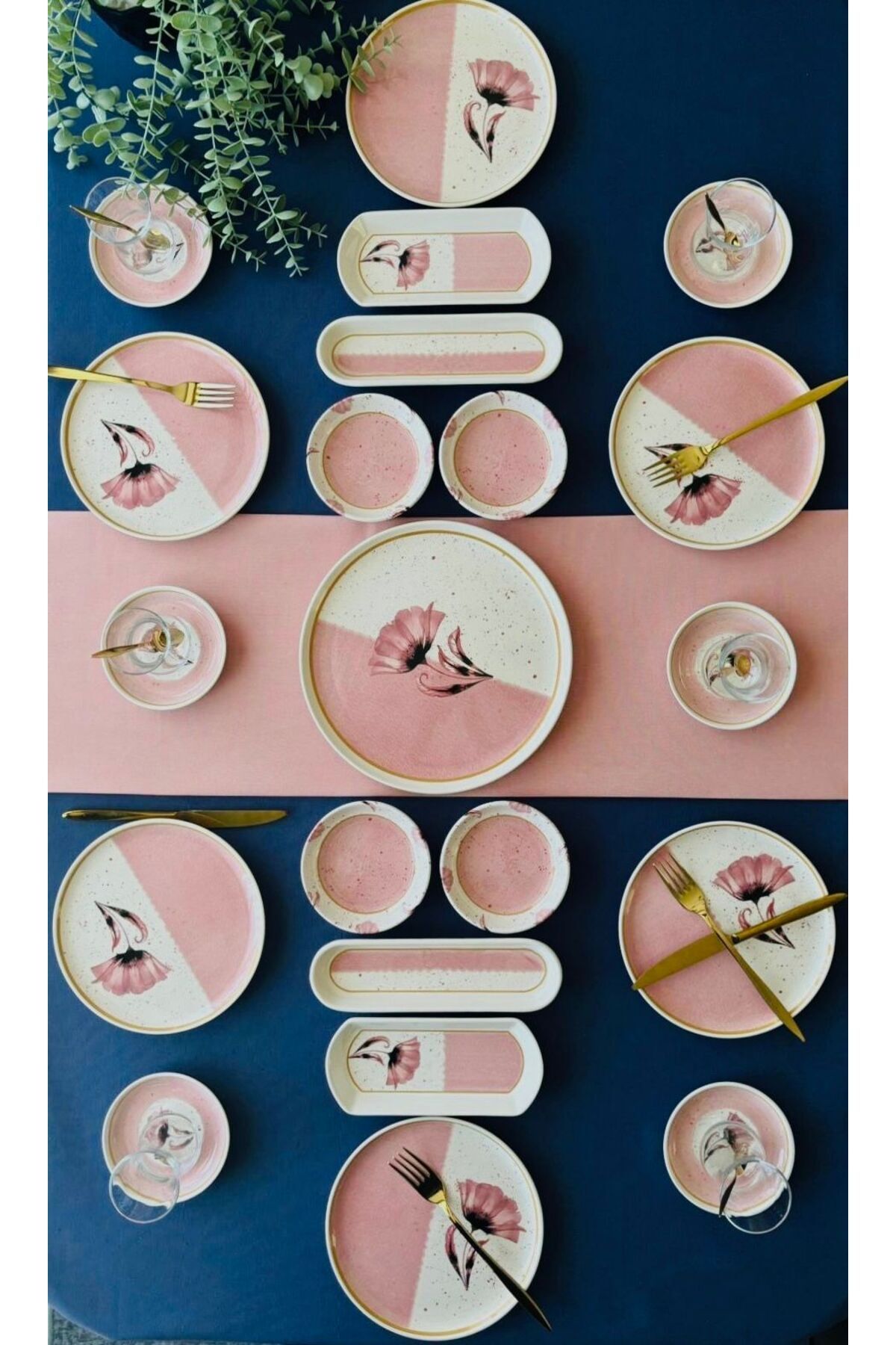 QUEEN Poppy Model 6 Kişilik 21 Parça Tea Plate Kahvaltı Takımı Pink