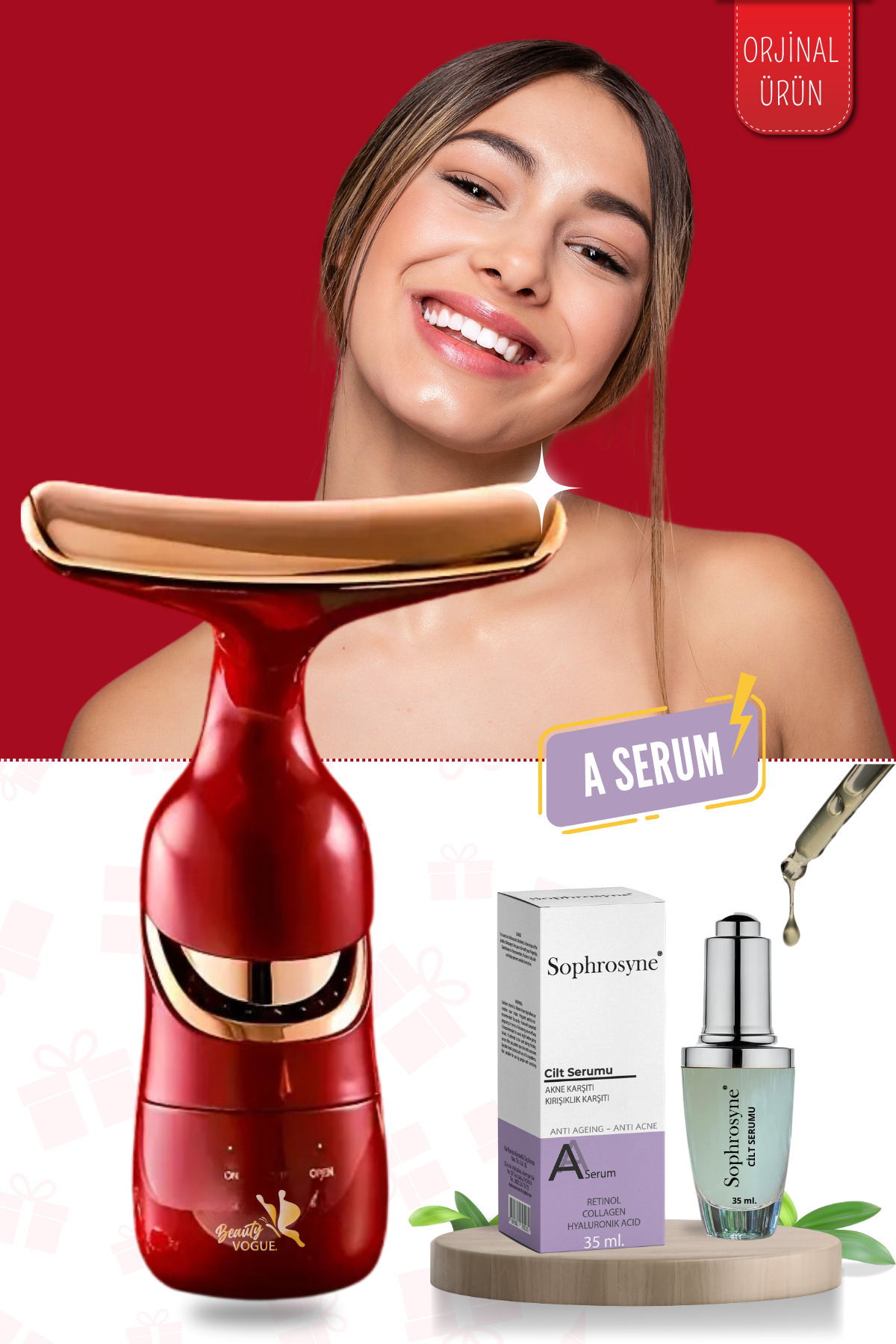 Yüz Boyun Masaj Kırışıklık Karşıtı-giderici Gıdı-sarkma Cilt Bakım Cihazı A Serum Kolojen — قرمز EM4084+A-SRM — تصویر 3 از 8