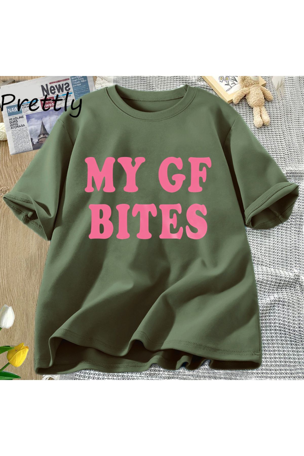 Drippy-My Gf Bites T-Shirt for Boy and Girlfriend - Couple Cotton, Short Sleeve 1
