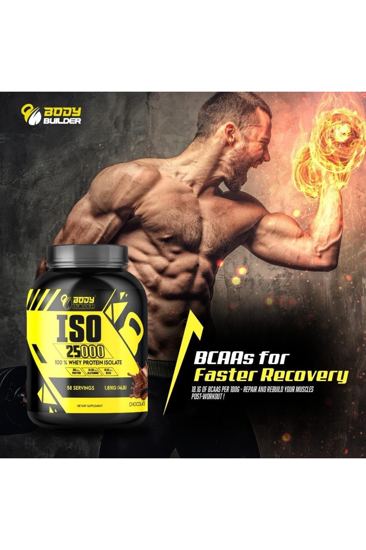 Body Builder-Iso 25000, Isolate Whey Protein Powder Strawberry, 4 Lb 5