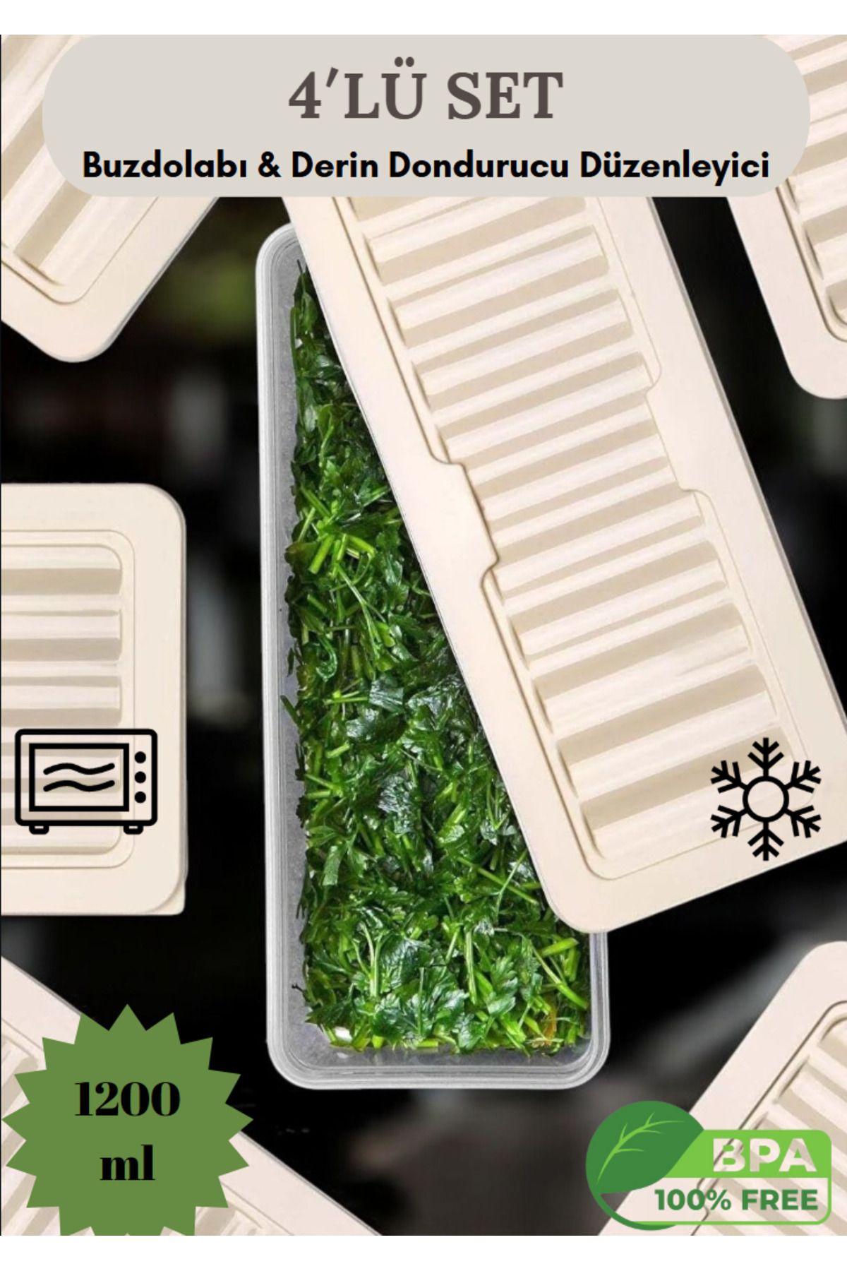 Flash Bazaar-4-Piece Fridge Organizer - Storage Container with Cream Lid for Microwave and Freeze 4 X 1170 ml 1
