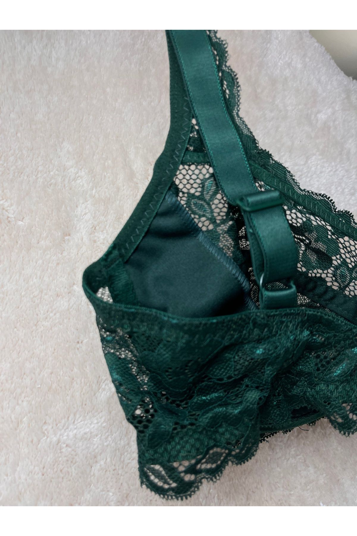 MİSTİRİK-Emerald Green Espera Model Lace Bustier - Transparent Detail, Capless 2