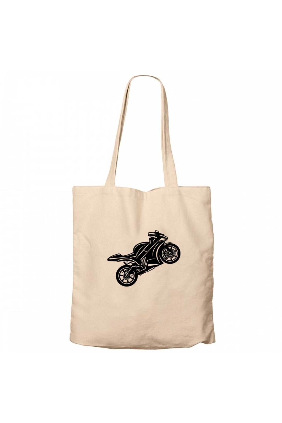 Z zepplin Motosiklet Siluet Krem Kanvas Bez Çanta