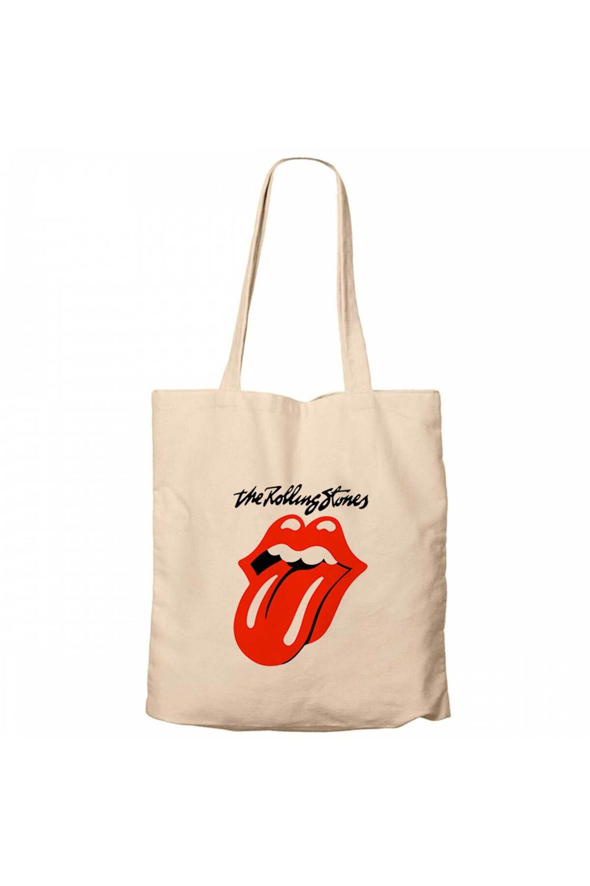 Z zepplin The Rolling Stones Logo Krem Kanvas Bez Çanta