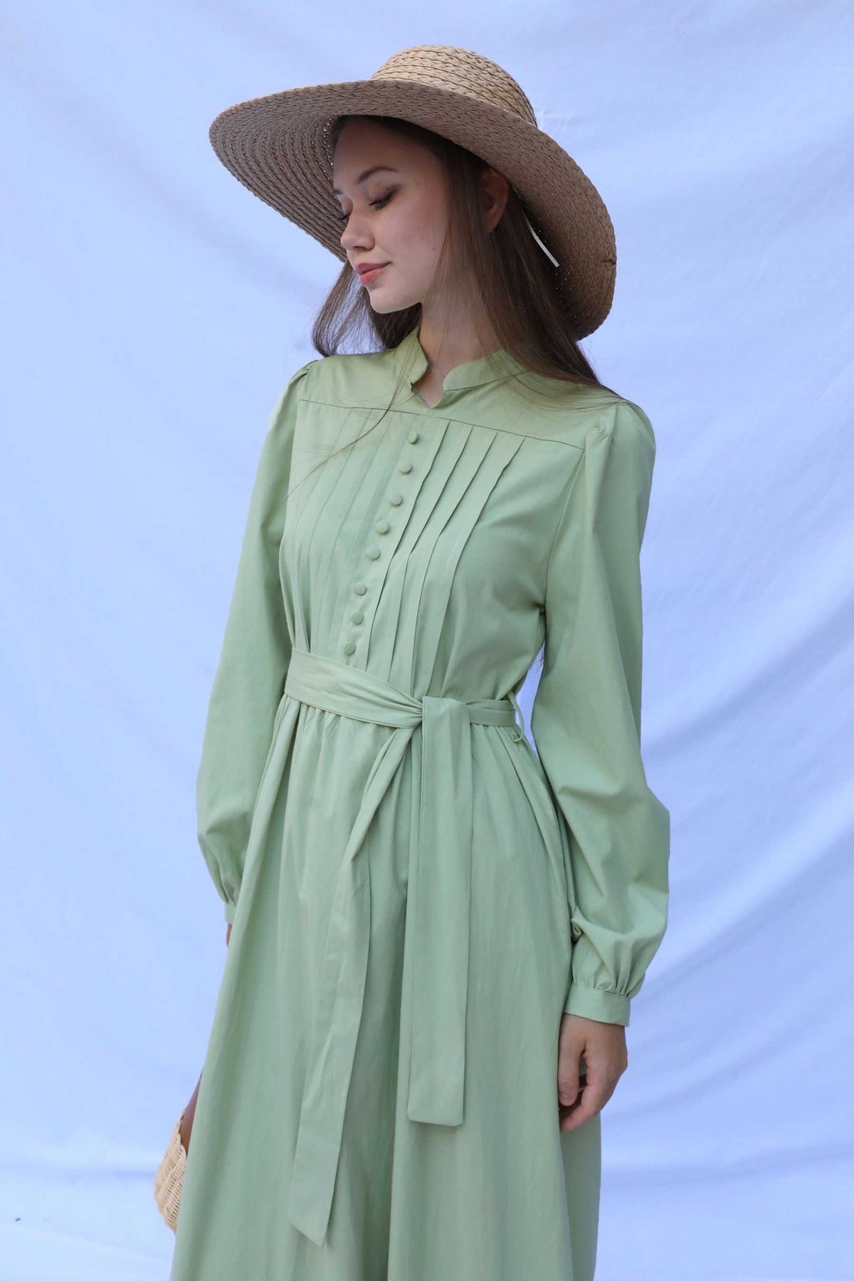 ZÜLAYS-Rochie Poplin Avocado - Nasturi în față 1