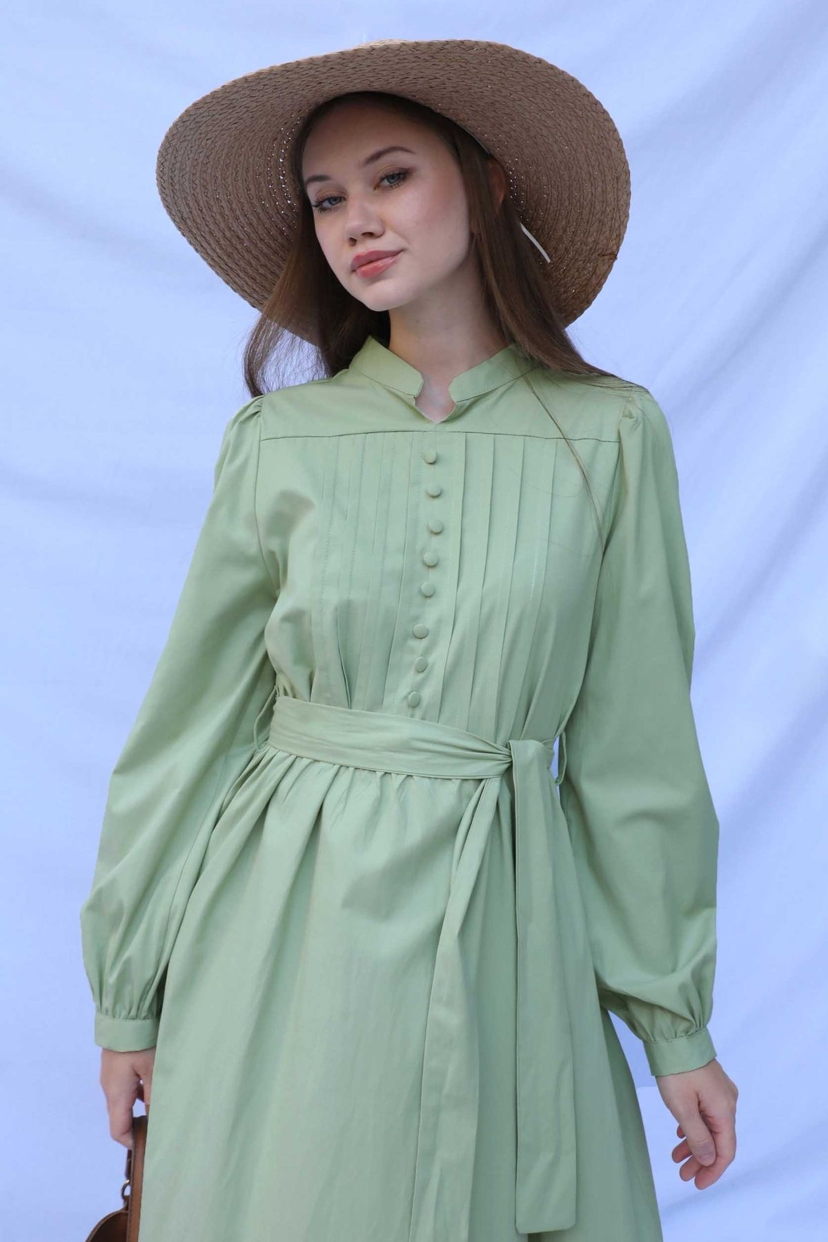 ZÜLAYS-Rochie Poplin Avocado - Nasturi în față 2