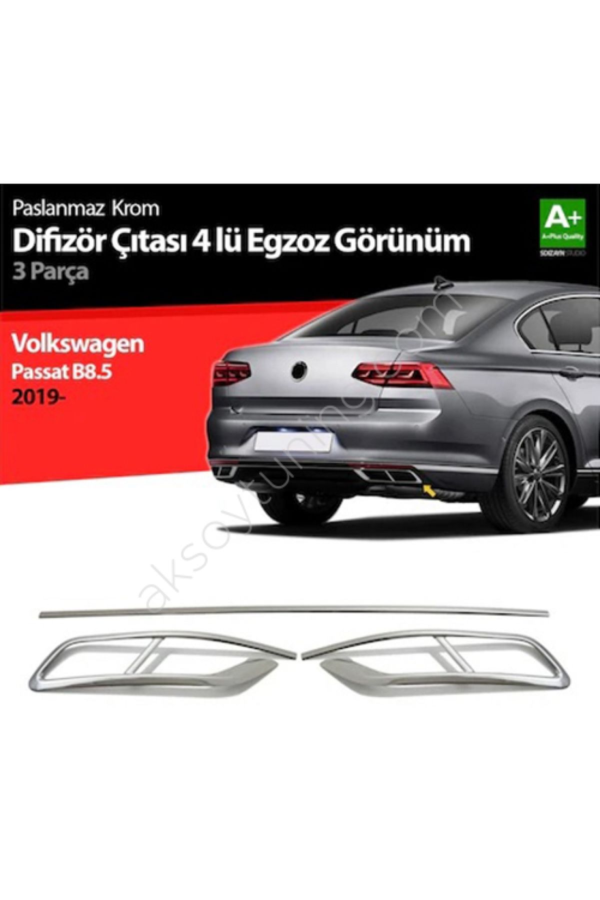 BoostZone Volkswagen Passat B8.5 2019-2023 Uyumlu Yedek Parça 4'lü R Line 3 Parça Krom Egzoz Görünümü Çıta